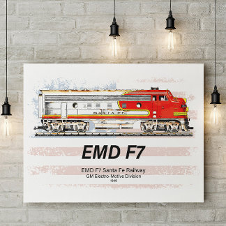 Impression Photo EMD F7 Santa Fe Warbonnet avec drapeau américain.