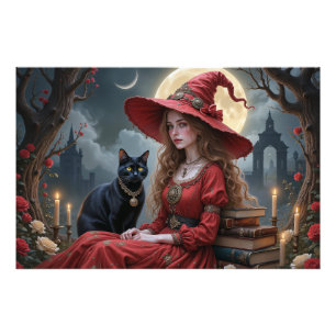 Impression Photo Enchanter sorcière fille avec chat noir