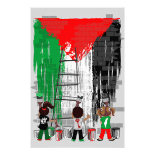 Impression Photo Enfants de Gaza peignant le drapeau de la Palestin