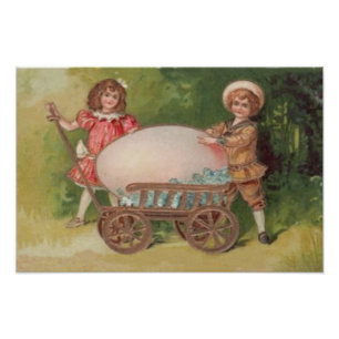 Impression Photo Enfants victoriens Oeuf de Pâques Oubliez-moi non
