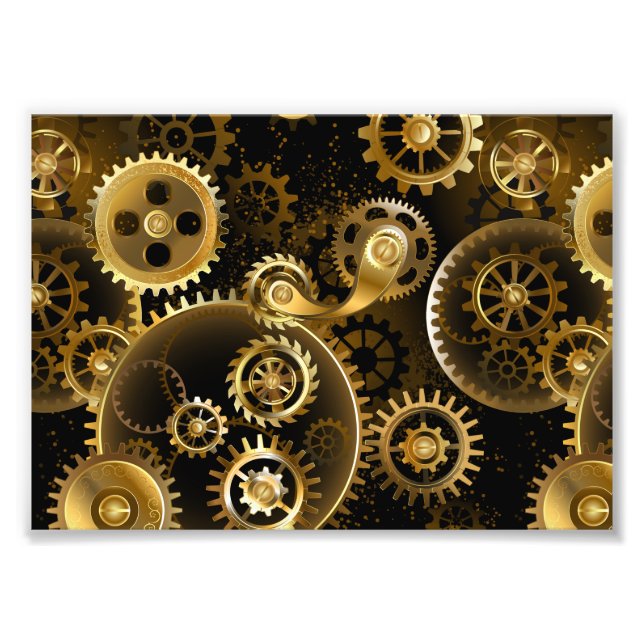 Impression Photo Engrenages en laiton Steampunk sans couture (Devant)