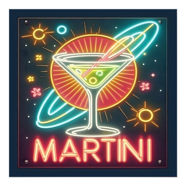 Impression Photo Enseigne néon Martini milieu du siècle  (Devant)