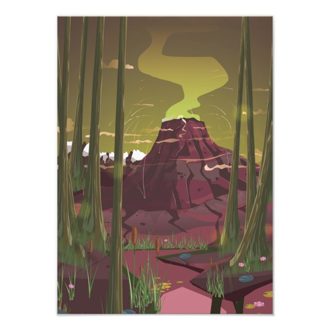Impression Photo Éruption du volcan dans le dessin animé des marais (Devant)