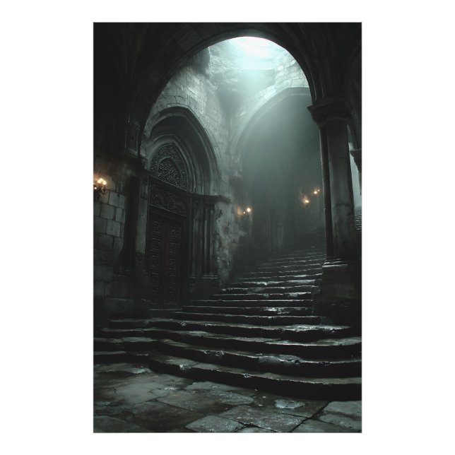 Impression Photo Escalier de Cathédrale Ancienne Brouillard Lumière (Devant)