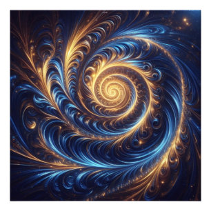 Impression Photo Espace Abstrait moderne Royal Blue et Gold Swirls
