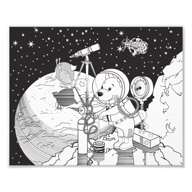 Impression Photo Espace de coloration avec un chiot astronaute (Devant)