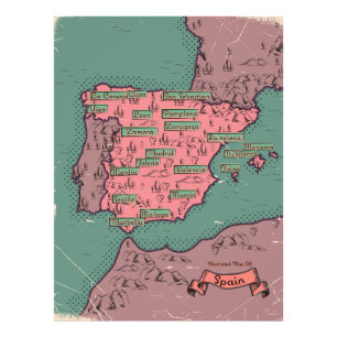 Impression Photo Espagne Vintage vieille carte