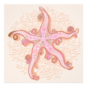 Impression Photo Étoiles de mer et corail rose motif pastel