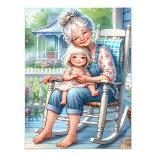 Impression Photo Étreinte de grand-mère et petite-fille sur la véra
