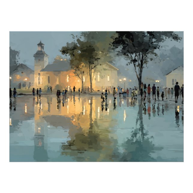 Impression Photo Evening Church Square Rain Reflections (Devant)
