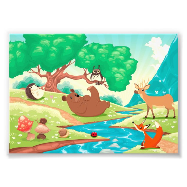 Impression Photo Famille d'animaux dans le bois. (Devant)