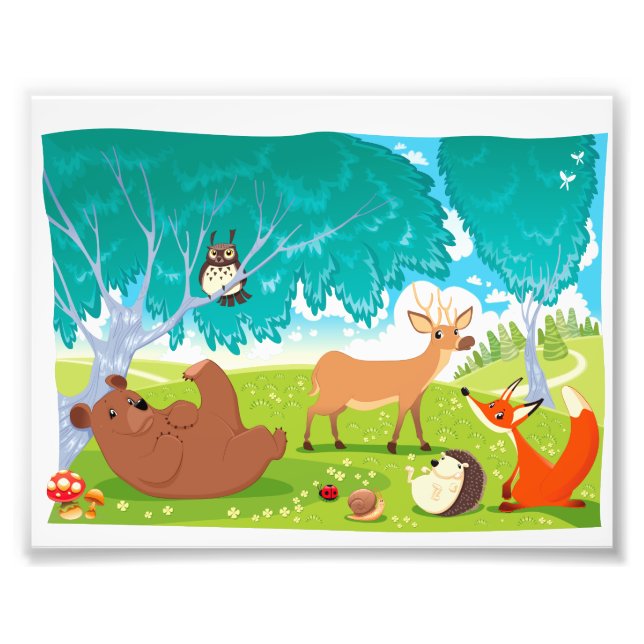 Impression Photo Famille d'animaux dans le bois. (Devant)