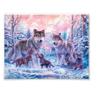 Impression Photo Famille De Loups Peinture