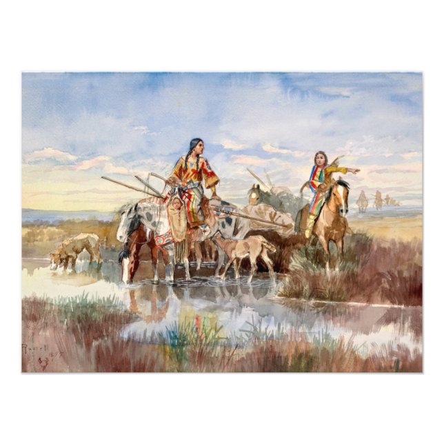 Impression Photo Famille indienne avec Travois par Charles M. Russe (Devant)