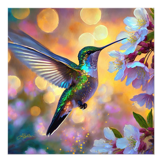 Impression Photo Fantaisie de fleurs de cerisier Colibri (Devant)