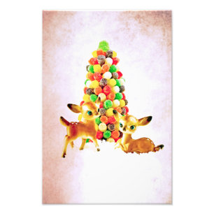 Impression Photo Faons vintage par l'arbre de Noël Gumdrop