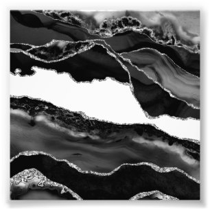 Impression Photo Fausse Agate Marbrée Noir Blanc Pierre Moderne Ten