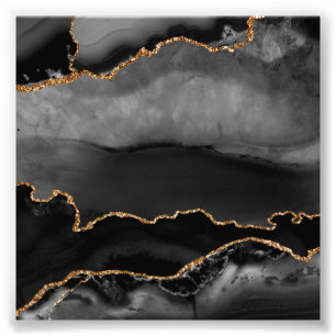 Impression Photo Faux Gris Marbré Agate Parties scintillant dorée