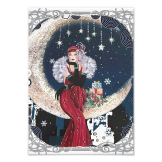 Impression Photo Femme Art déco vintage Flapper sur Crescent Moon