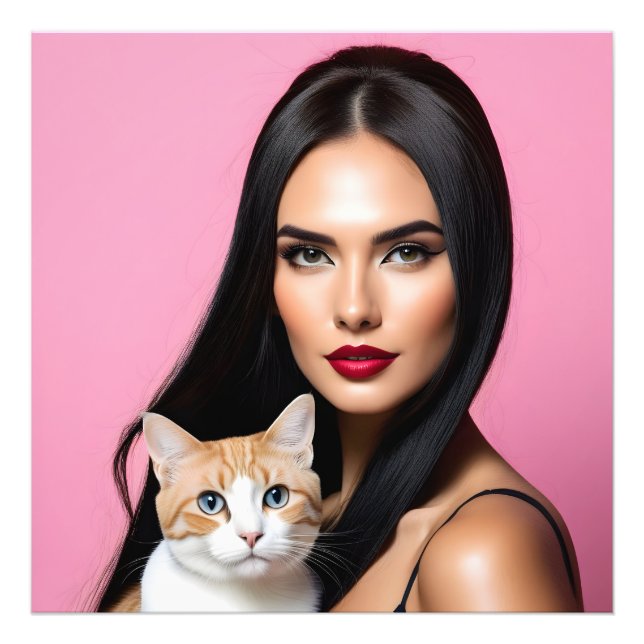 Impression Photo Femme artistique avec chat (Devant)