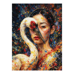 Impression Photo Femme au héron éclaboussures colorées