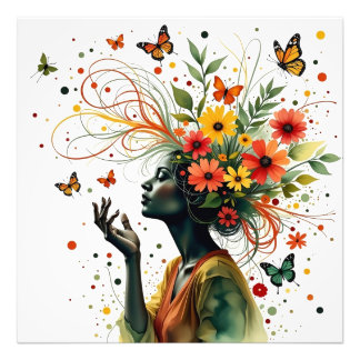 Impression Photo Femme aux papillons et fleurs (2 de 4)