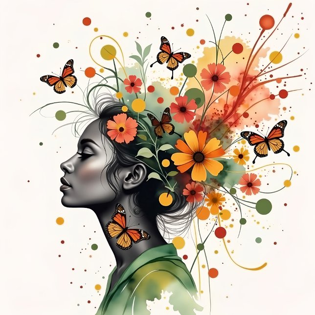 Impression Photo Femme aux papillons et fleurs (3 sur 4) (Créateur téléchargé)