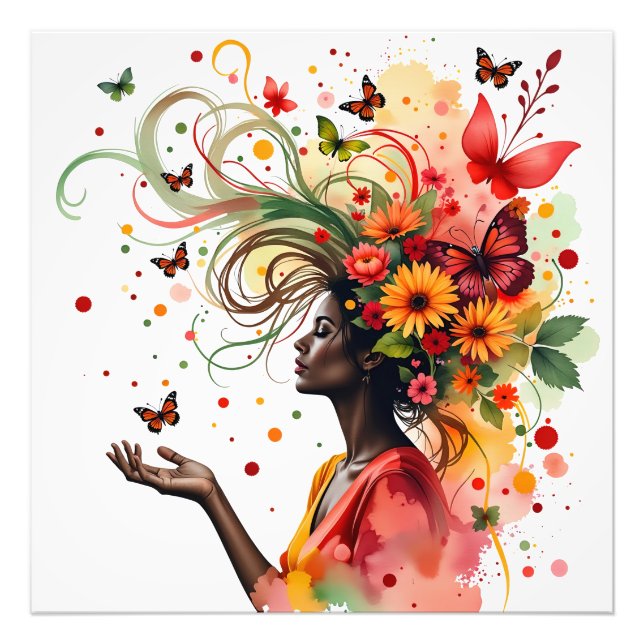 Impression Photo Femme aux papillons et fleurs (4 de 4) (Devant)