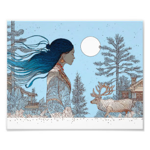 Impression Photo Femme avec rennes dans la neige par cabine