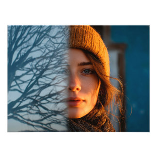 Impression Photo Femme dans un casquette, lac d'hiver