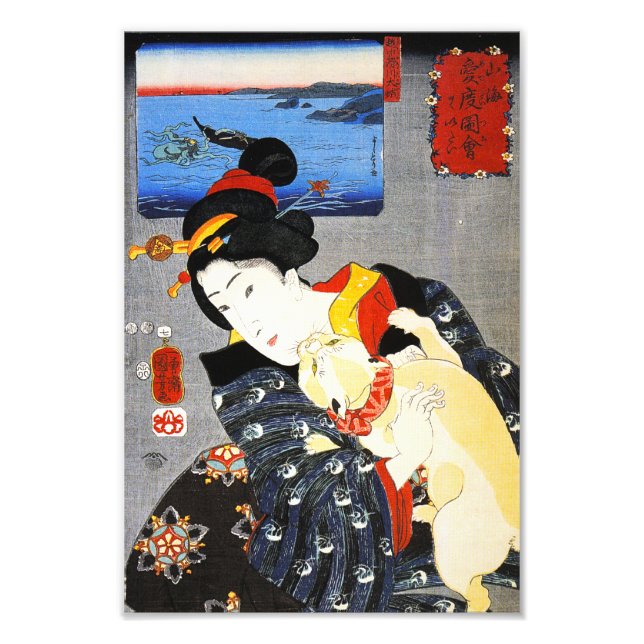 Impression Photo Femme de Kuniyoshi avec un chat imprimé (Devant)