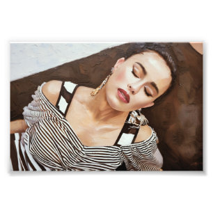 Impression Photo Femme détendue en haut rayé avec oreilles