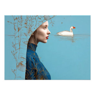 Impression Photo Femme et oie des neiges, art linéaire minimaliste