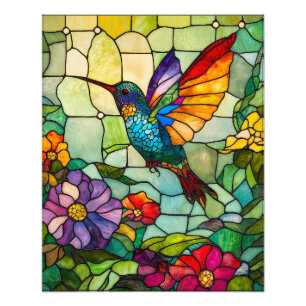 Impression Photo Fenêtre de style Tiffany représentant un colibri