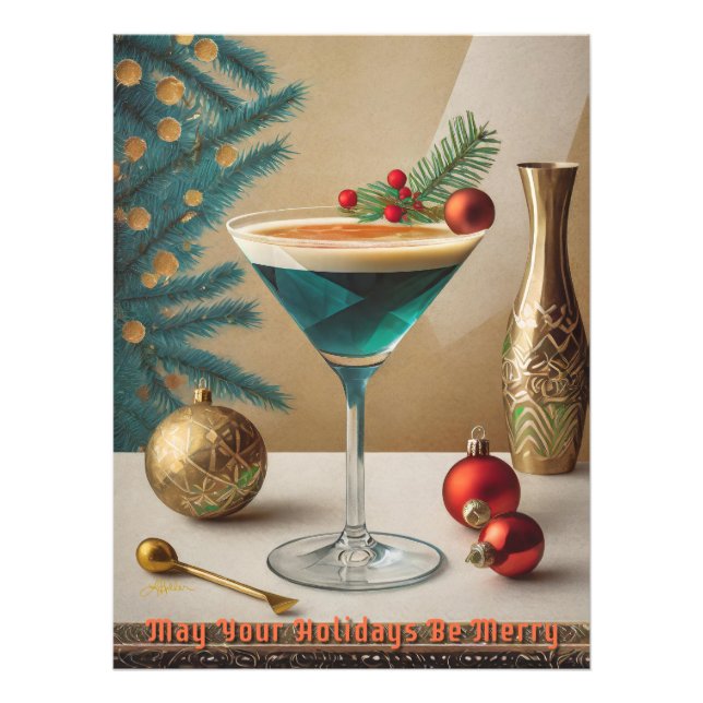 Impression Photo Fête de cocktail de Noël du milieu du siècle Happy (Devant)