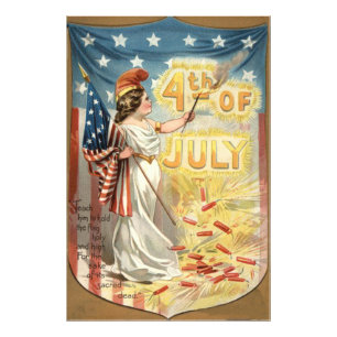 Impression Photo Feu d'artifice Lady Liberty Drapeau US