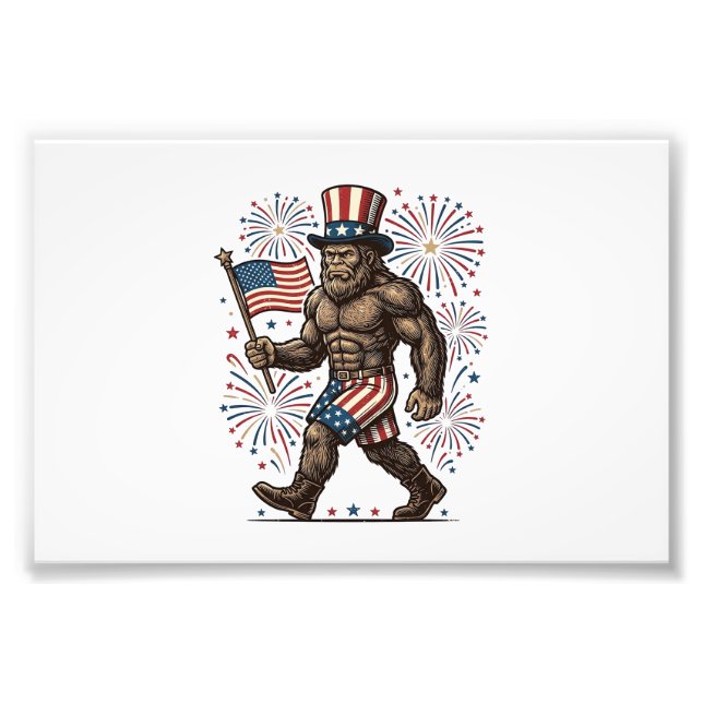 Impression Photo Feu d'artifice patriotique Sasquatch Gravure vinta (Devant)