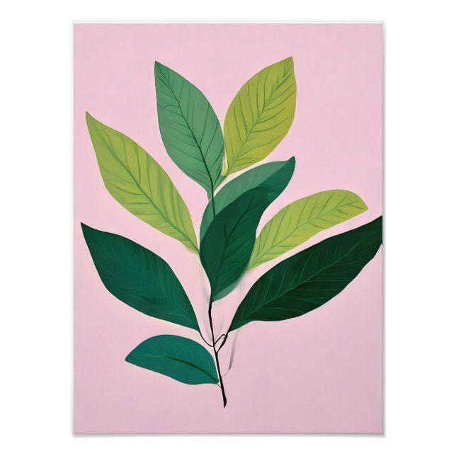 Impression Photo Feuilles verts vifs sur rose (Devant)