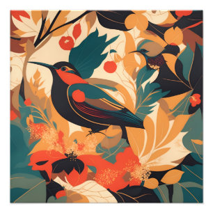 Impression Photo feuilles vintages floraux d'oiseaux #2