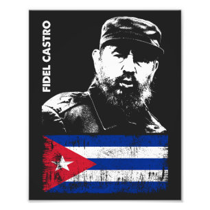 Impression Photo Fidel Castro Cuba Révolution Drapeau cubain