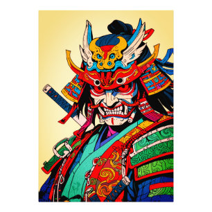 Impression Photo Fierce Samurai Guerrier - Bushido japonais coloré