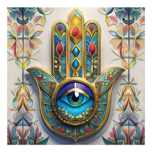 Impression Photo Filigree couleur or bleu-vert troisième oeil Hamsa