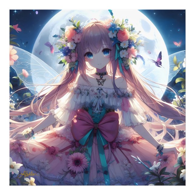 Impression Photo Fille Anime Fleur Lune Fée (Devant)