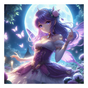 Impression Photo Fille Anime Papillon Violet Aile Lune Fée