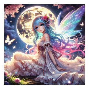 Impression Photo Fille Anime Princesse Fée de la Lune dans un Jardi