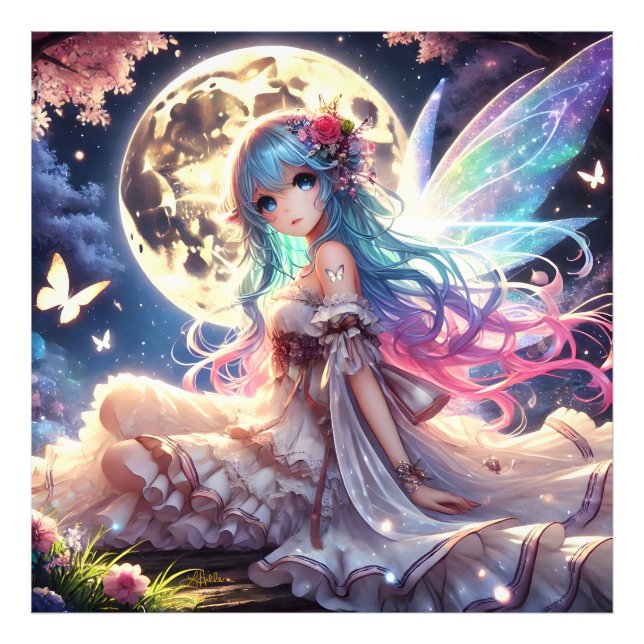 Impression Photo Fille Anime Princesse Fée de la Lune dans un Jardi (Devant)
