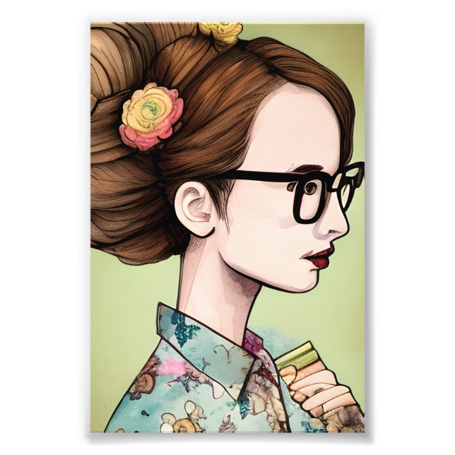 Impression Photo Fille asiatique nerd tenant des livres (Devant)