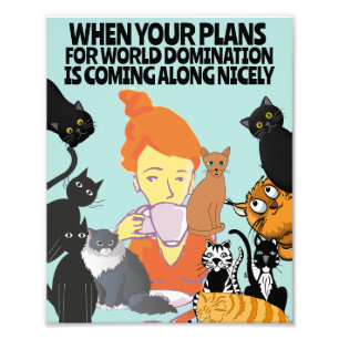 IMPRESSION PHOTO FILLE AVEC CHATS ART FUNNY DOMINATION MONDIALE 8X1