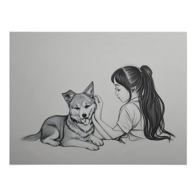 Impression Photo Fille avec le chien (Devant)