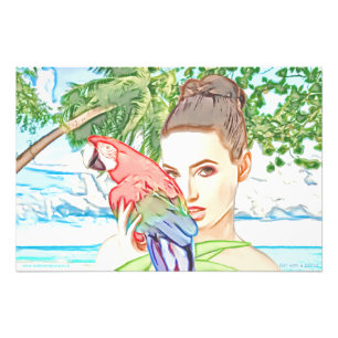 Impression Photo Fille avec un perroquet